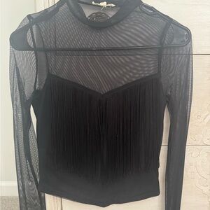 Western style Black Fringe Mesh Top